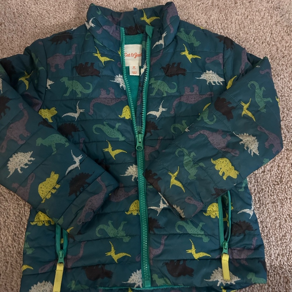 Toddler fuzzy lined dinosaur puffer jacket, 4T